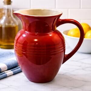 Le Creuset Red Stoneware Pitcher 9” French Jug Vase